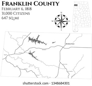 Large and detailed map of Franklin county in Alabama, USA