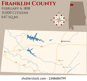 Large and detailed map of Franklin county in Alabama, USA