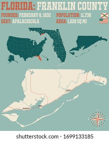 Large and detailed map of Franklin county in Florida, USA.