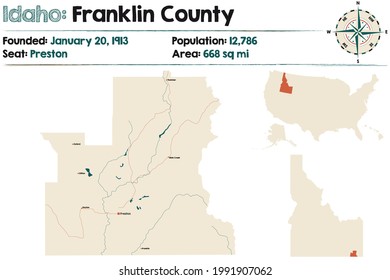 Large and detailed map of Franklin county in Idaho, USA.