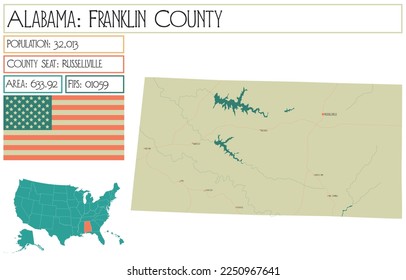 Mapa grande y detallado del condado de Franklin en Alabama, EEUU.