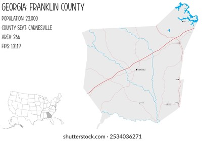 Large and detailed map of Franklin County in Georgia, USA.