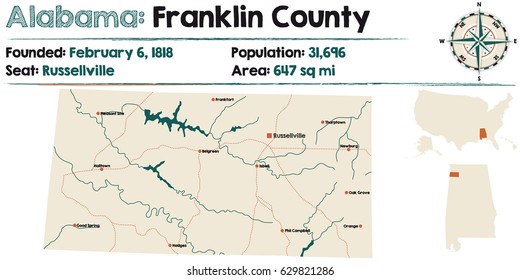 Large and detailed map of Franklin County in Alabama