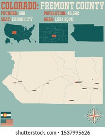 Large and detailed map of Fremont county in Colorado, USA.