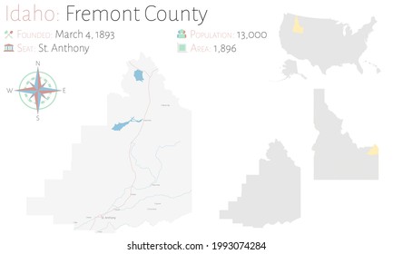 Large and detailed map of Fremont county in Idaho, USA.