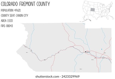 Large and detailed map of Fremont County in Colorado, USA.