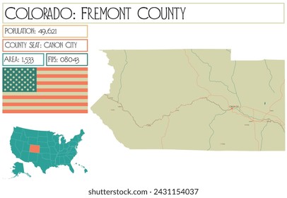 Large and detailed map of Fremont County in Colorado USA.