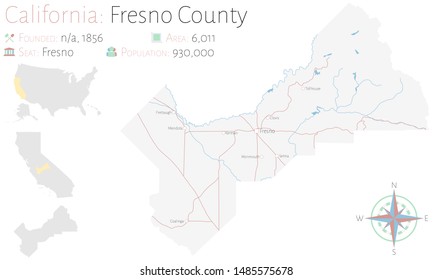 Large And Detailed Map Of Fresno County In California, USA.