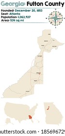 Large and detailed map of Fulton county in Georgia, USA.