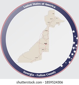 Large and detailed map of Fulton county in Georgia, USA.