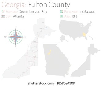 Large and detailed map of Fulton county in Georgia, USA.