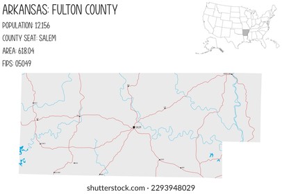 Mapa grande y detallado del condado de Fulton en Arkansas, EEUU.