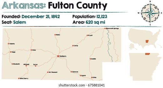 Large and detailed map of Fulton County in Arkansas