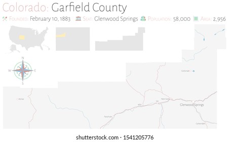 Large and detailed map of Garfield county in Colorado, USA.