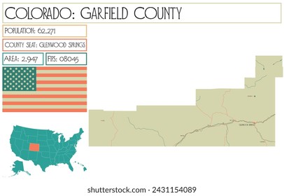 Große und detaillierte Karte von Garfield County in Colorado USA.