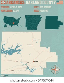 Large and detailed map of Garland County in Arkansas.