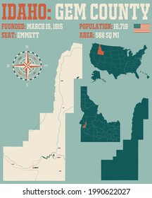 Large and detailed map of Gem county in Idaho, USA.
