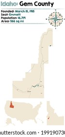 Large and detailed map of Gem county in Idaho, USA.