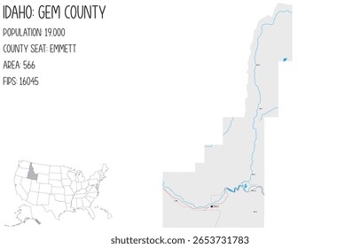Large and detailed map of Gem County in Idaho, USA.