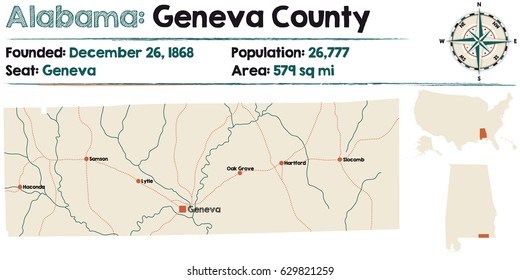 Large and detailed map of Geneva County in Alabama