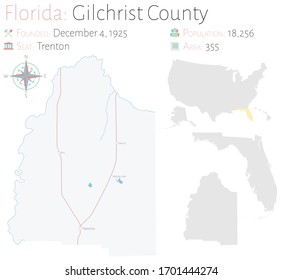 Large and detailed map of Gilchrist county in Florida, USA.