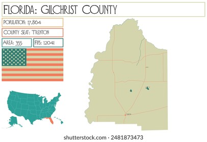 Large and detailed map of Gilchrist County in Florida USA.