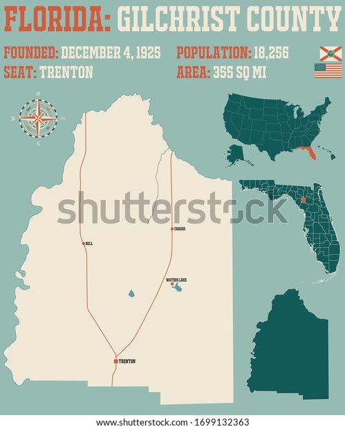 Large Detailed Map Gilchrist County Florida Stock Vector Royalty Free