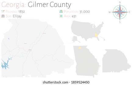 Large and detailed map of Gilmer county in Georgia, USA.
