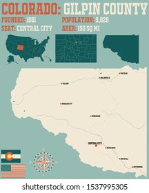 Large and detailed map of Gilpin county in Colorado, USA.