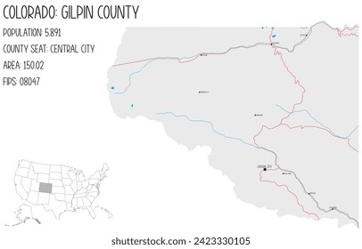 Large and detailed map of Gilpin County in Colorado, USA.