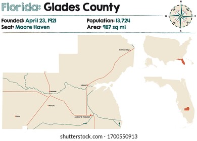 Large And Detailed Map Of Glades County In Florida, USA.