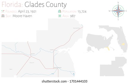 Large And Detailed Map Of Glades County In Florida, USA.