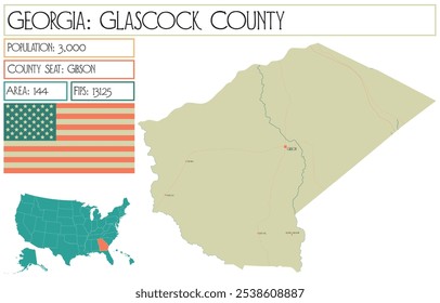 Grande y detallado mapa de Glascock County en Georgia Estados Unidos.