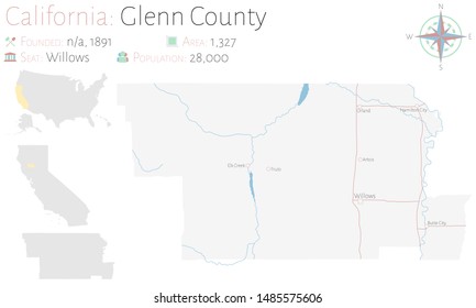 Large and detailed map of Glenn county in California, USA.