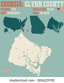 Large And Detailed Map Of Glynn County In Georgia, USA.