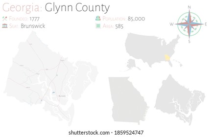 Large And Detailed Map Of Glynn County In Georgia, USA.