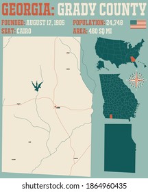 Large and detailed map of Grady county in Georgia, USA.
