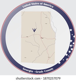 Mapa grande y detallado del condado Grady en Georgia, EEUU.