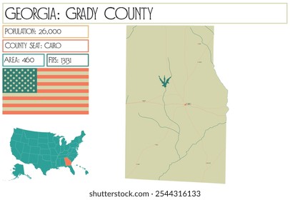 Grande y detallado mapa de Grady County en Georgia Estados Unidos.