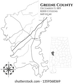 Large and detailed map of Greene county in Alabama, USA
