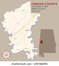 Large and detailed map of Greene county in Alabama, USA
