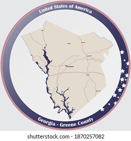 Large and detailed map of Greene county in Georgia, USA.