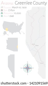 Large and detailed map of Greenlee county in Arizona, USA.