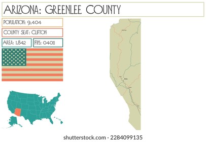 Large and detailed map of Greenlee County in Arizona, USA.