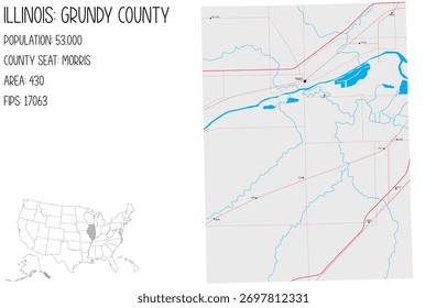 Large and detailed map of Grundy County in Illinois, USA.