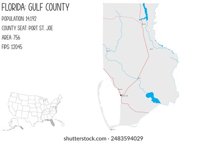 Große und detaillierte Karte von Gulf County in Florida, USA.