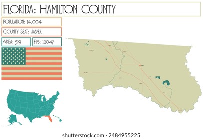 Large and detailed map of Hamilton County in Florida USA.