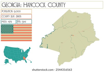 Large and detailed map of Hancock County in Georgia USA.