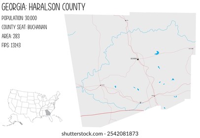 Mapa grande e detalhado de Haralson County, na Geórgia, Estados Unidos da América.