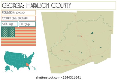 Mapa grande e detalhado de Haralson County, Geórgia EUA.